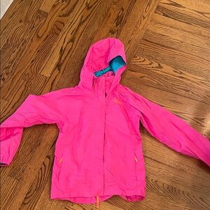 The North Face girls pink hooded rain jacket sz M 10/12
